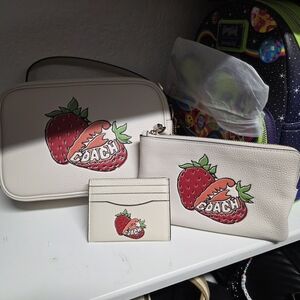 Coach Strawberry Print Cream Bag Set